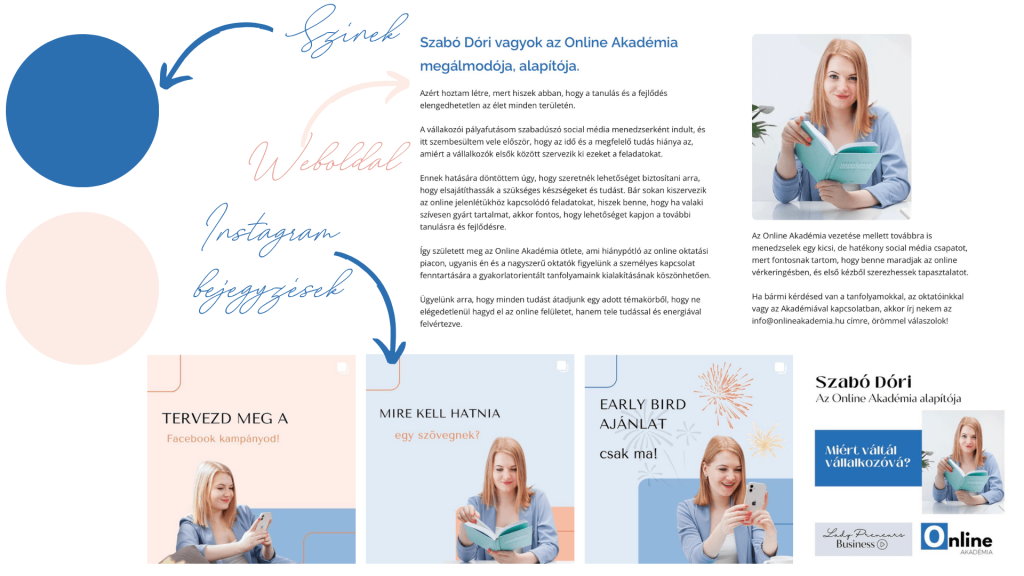 Színminták és a fotók felhasználása weboldalon és közösségi médiában